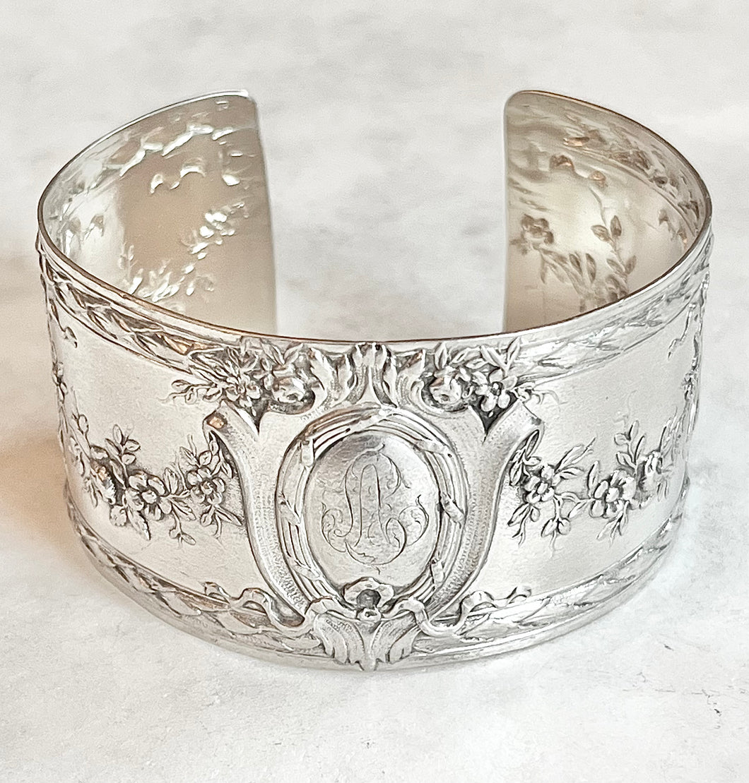 Antique French Karen Lindner Designs Sterling Napkin Ring Cuff Bracelet