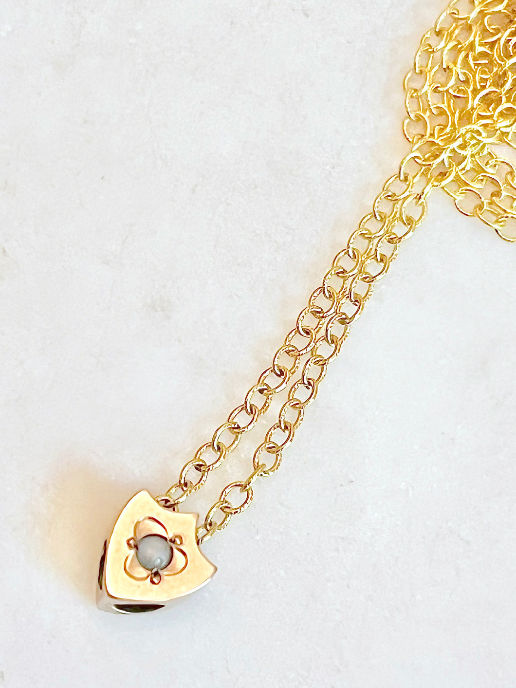 Antique Karen Lindner Designs Gold & Freshwater Pearl Shield Watch Chain Slide Necklace