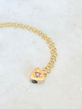 Load image into Gallery viewer, Antique Karen Lindner Designs Gold &amp; Freshwater Pearl Shield Watch Chain Slide Necklace
