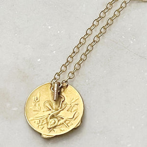 Antique Karen Lindner Designs French St Cecelia Music Themed  Medallion Necklace
