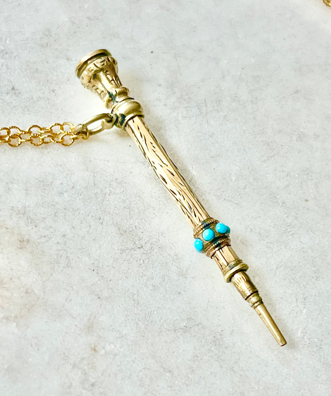 Antique Karen Lindner Designs Gold Filled Pencil Necklace with Turquoise & Purple Glass