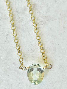 Karen Lindner Designs Faceted Green Amethyst (Prasiolite) Gemstone Gold Necklace