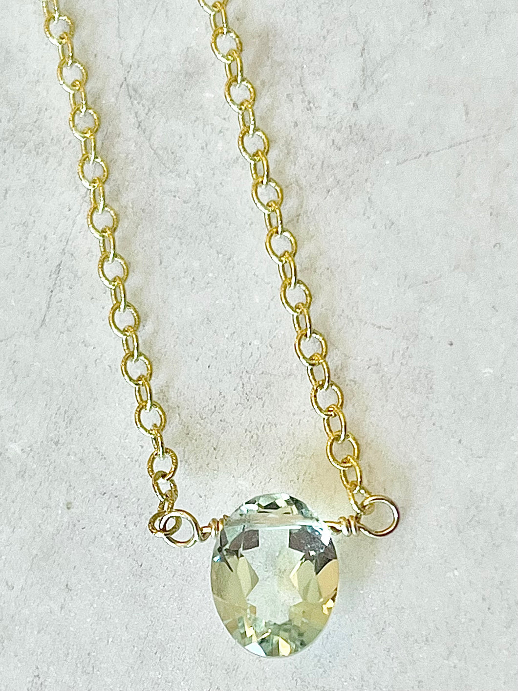 Karen Lindner Designs Faceted Green Amethyst (Prasiolite) Gemstone Gold Necklace