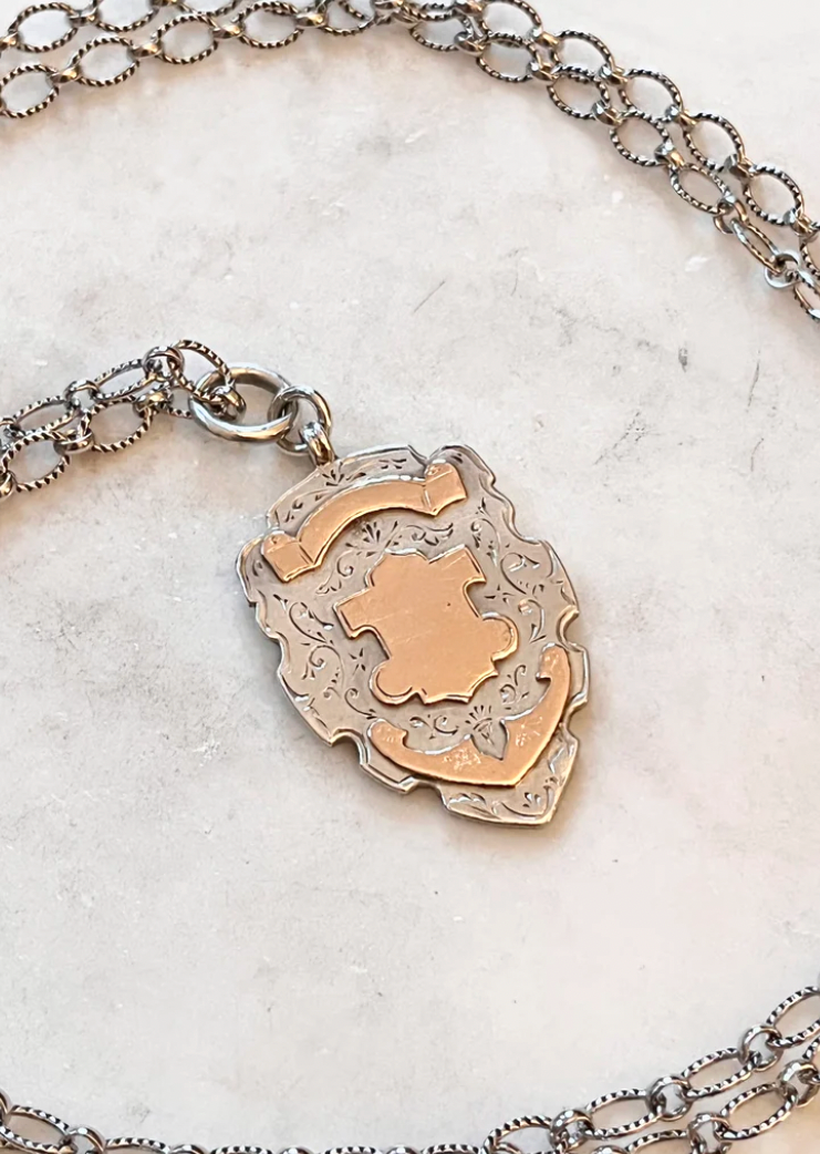 Antique Karen Lindner Designs Sterling and Gold English Fob Necklace