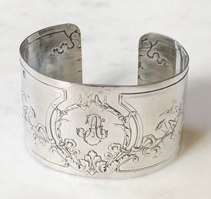 Antique French Karen Lindner Designs Sterling Napkin Ring Cuff Bracelet