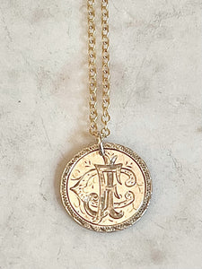 Antique Karen Lindner Designs 2-Sided "CJ / CFJ" Love Token Necklace