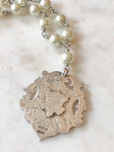 Antique Karen Lindner Designs Sterling English Watch Fob Necklace