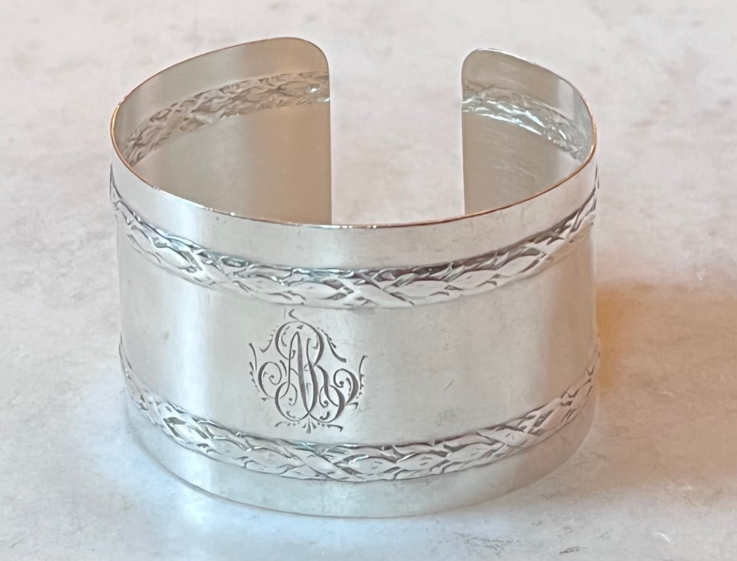 Antique French Karen Lindner Designs Sterling Napkin Ring Cuff Bracelet