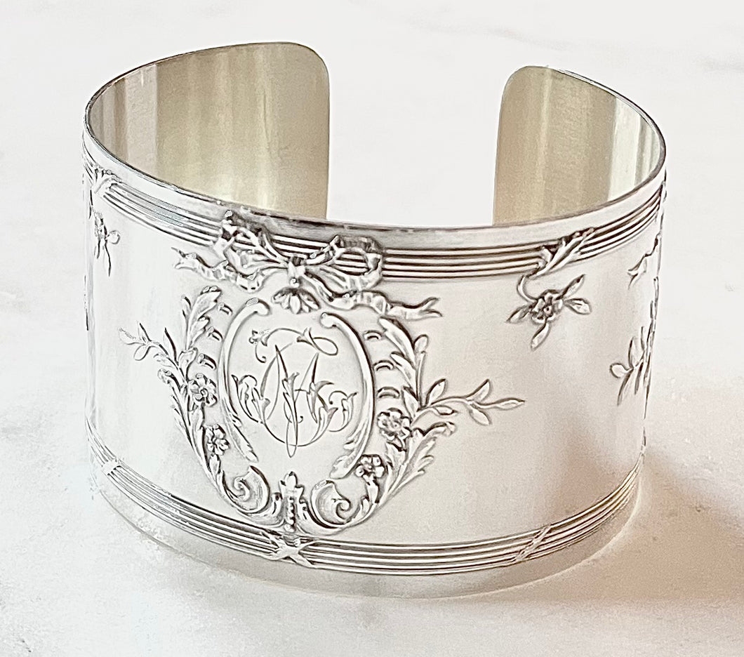 Antique French Karen Lindner Designs Sterling Napkin Ring Cuff Bracelet