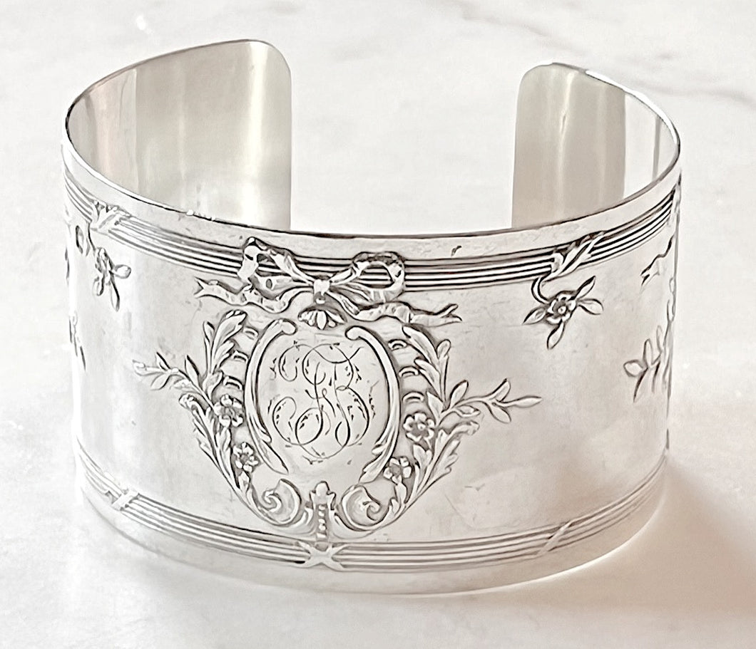 Antique French Karen Lindner Designs Sterling Napkin Ring Cuff Bracelet