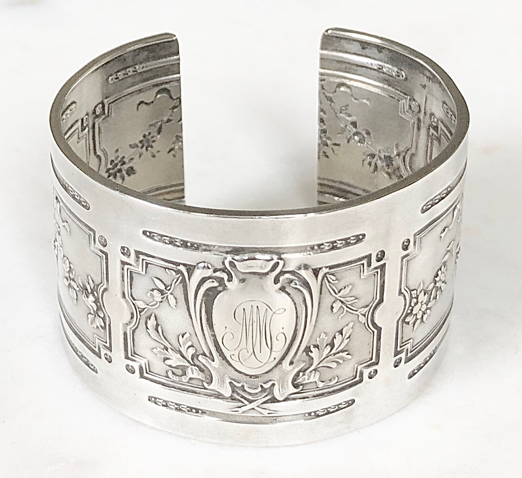 Antique French Karen Lindner Designs Sterling Napkin Ring Cuff Bracelet