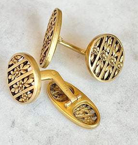 Antique Karen Lindner Designs Gold FIX Floral Cufflink Conversion Earrings