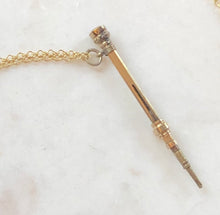 Load image into Gallery viewer, Antique Karen Lindner Designs Gold &amp; Ruby Pencil Necklace
