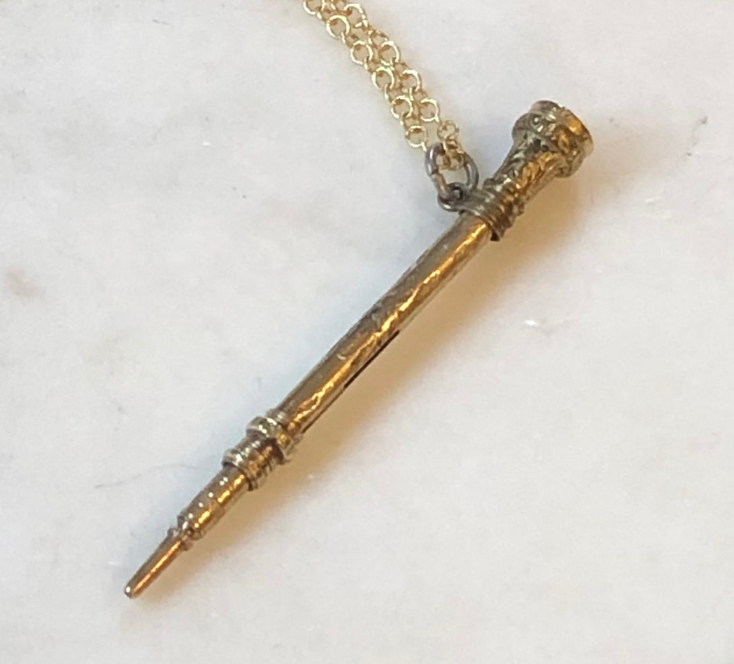 Antique Karen Lindner Designs Gold & White Glass Pencil Necklace